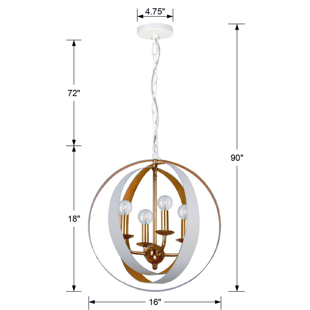 Luna 4 Light Matte White + Antique Gold Sphere Mini Chandelier Crystorama