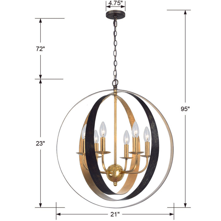 Luna 6 Light English Bronze + Antique Gold Sphere Large Chandelier Crystorama