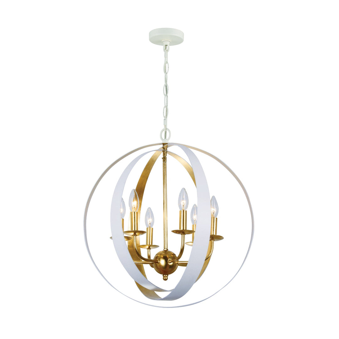 Luna 6 Light Matte White + Antique Gold Sphere Large Chandelier Crystorama