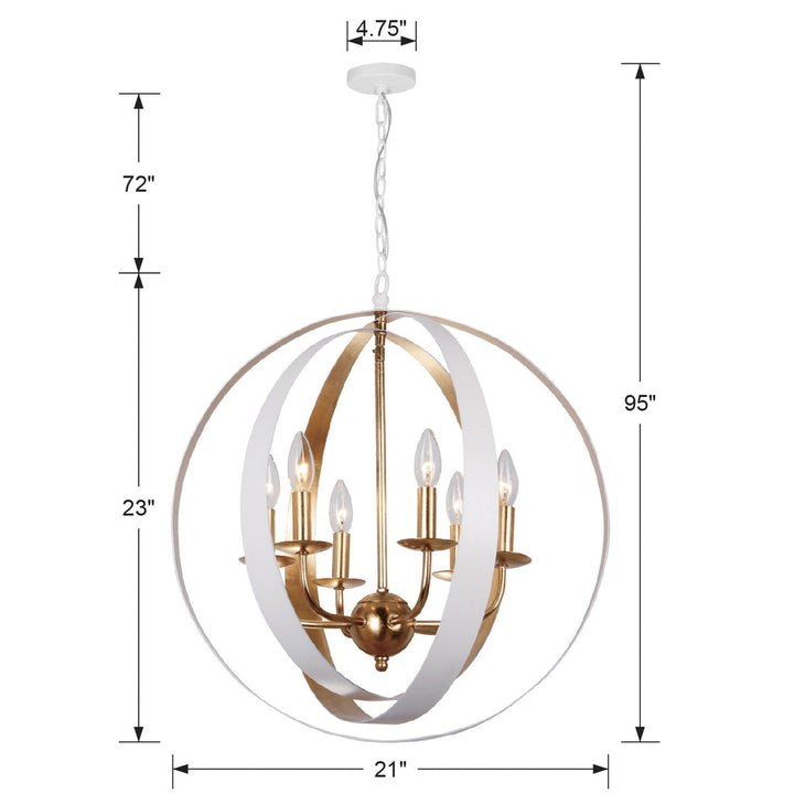 Luna 6 Light Matte White + Antique Gold Sphere Large Chandelier Crystorama