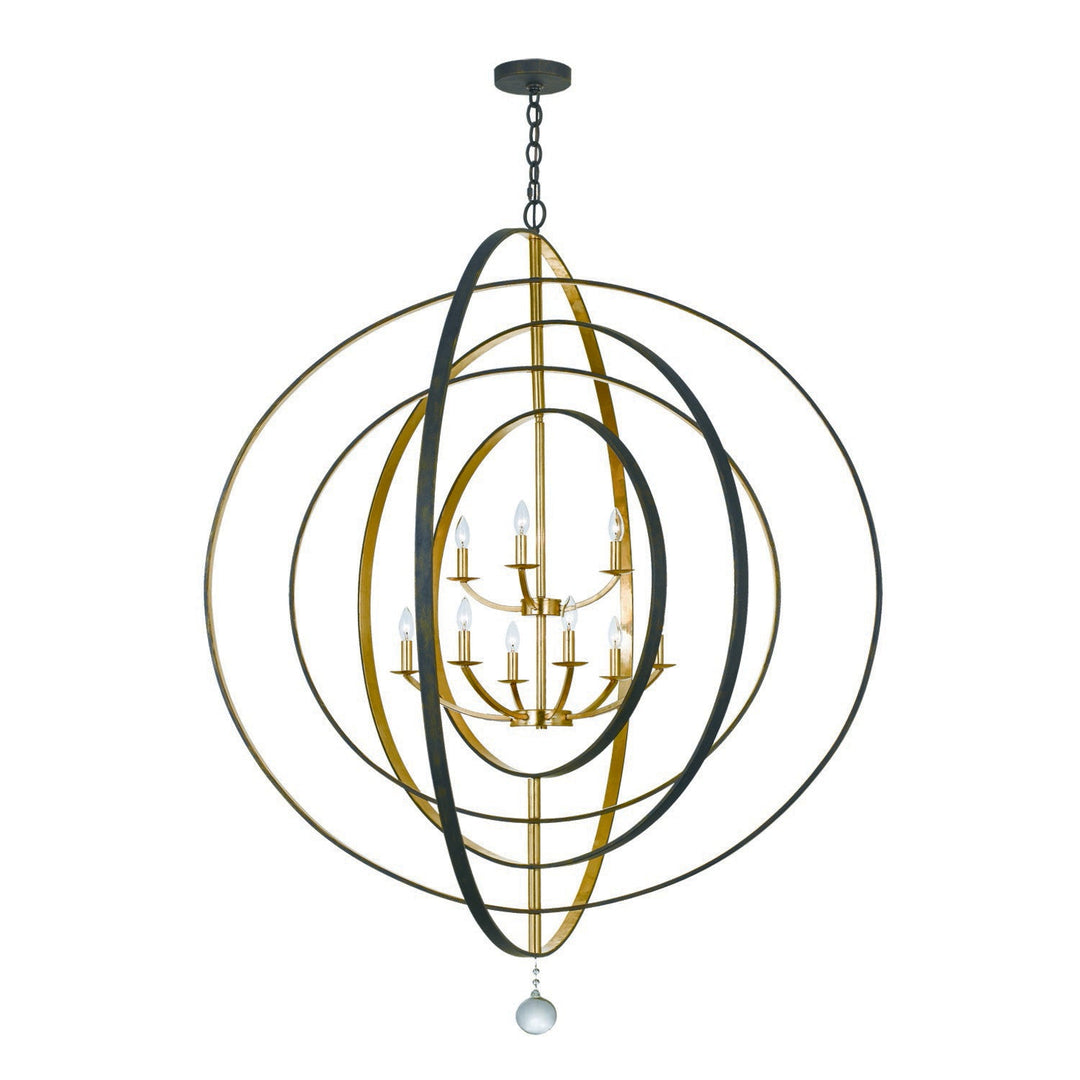 Luna 9 Light English Bronze + Antique Gold Chandelier Crystorama