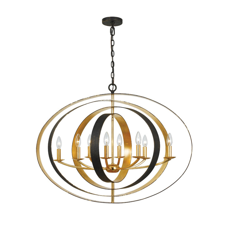 Luna 8 Light English Bronze + Antique Gold Oval Chandelier Crystorama