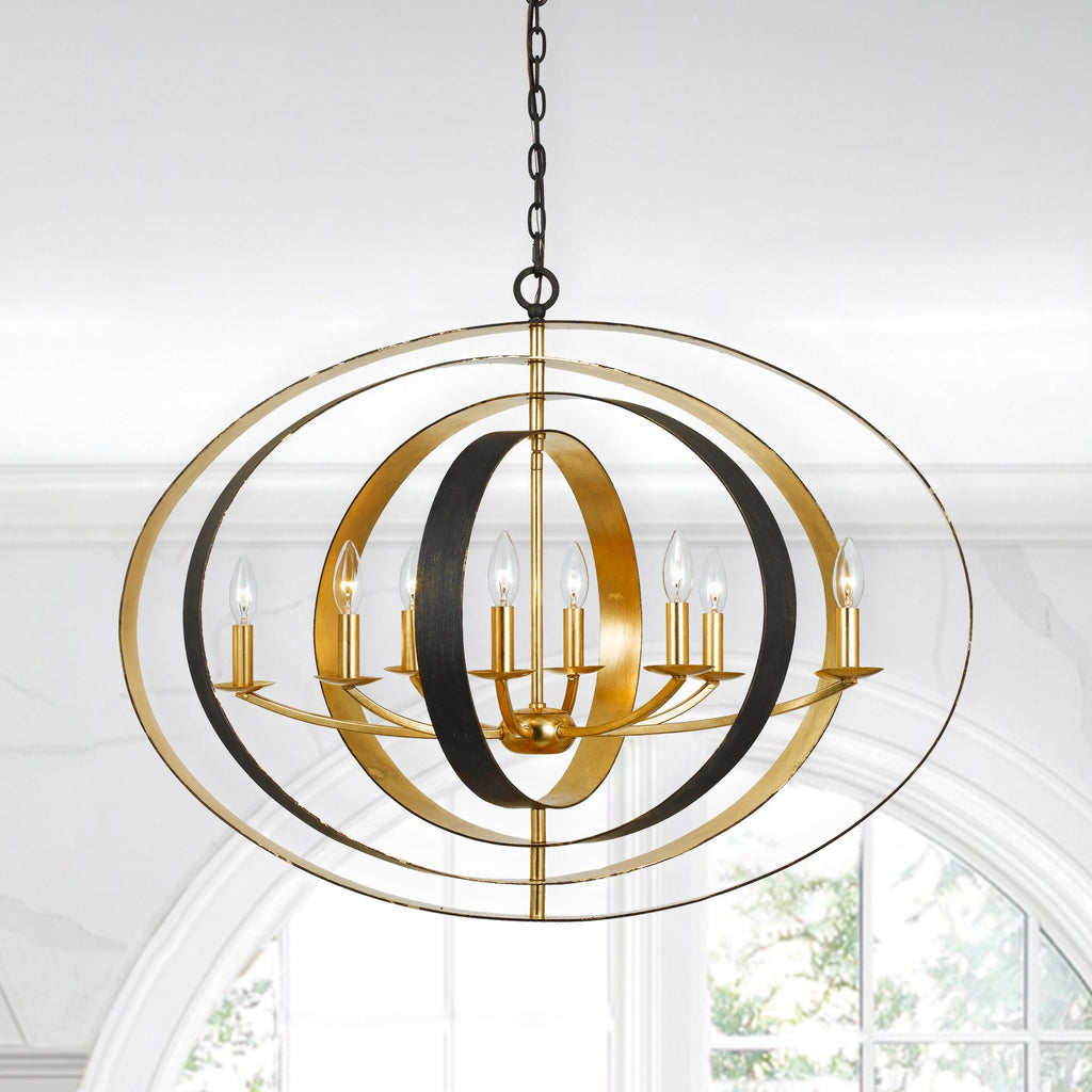 Luna 8 Light English Bronze + Antique Gold Oval Chandelier Crystorama