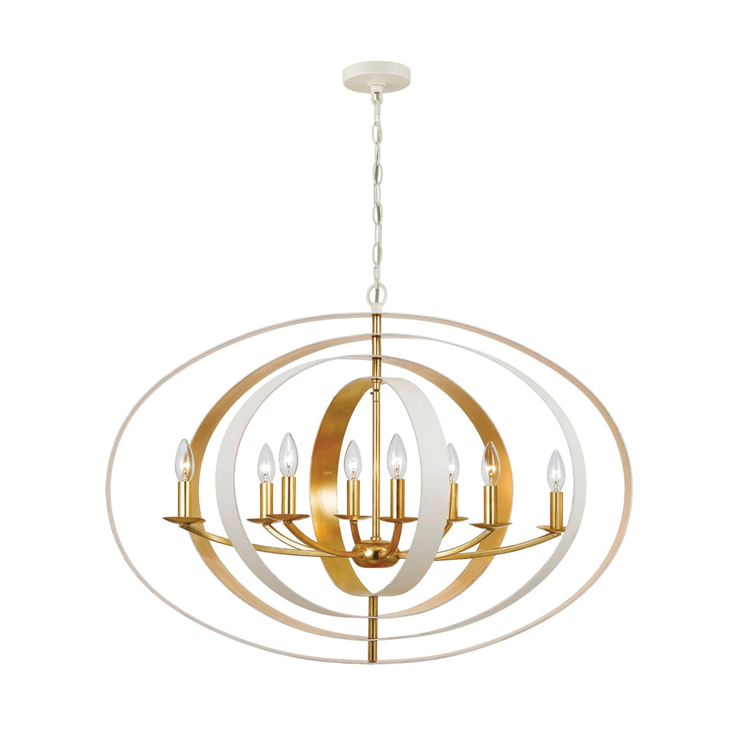 Luna 8 Light Matte White + Antique Gold Chandelier Crystorama