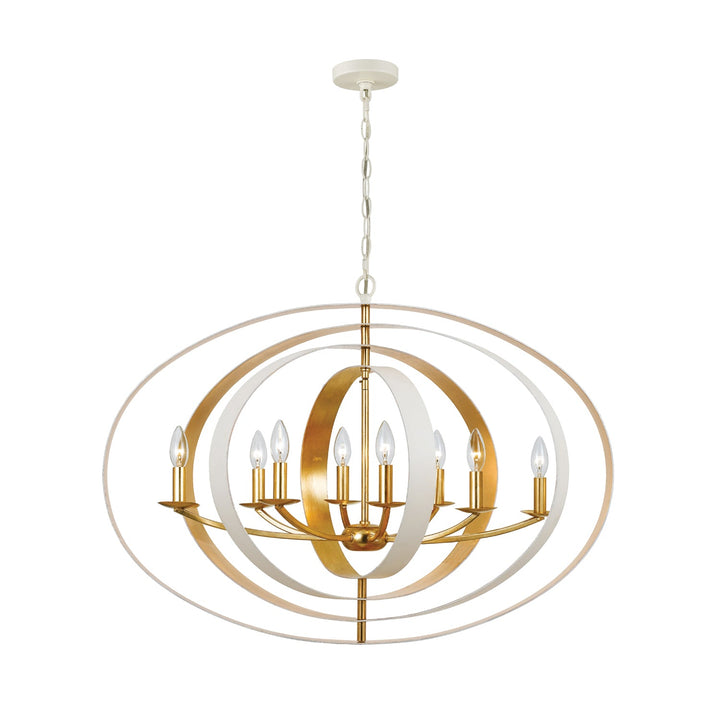 Luna 8 Light Matte White + Antique Gold Chandelier Crystorama