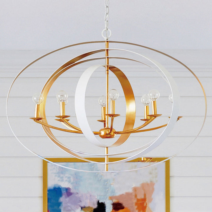 Luna 8 Light Matte White + Antique Gold Chandelier Crystorama