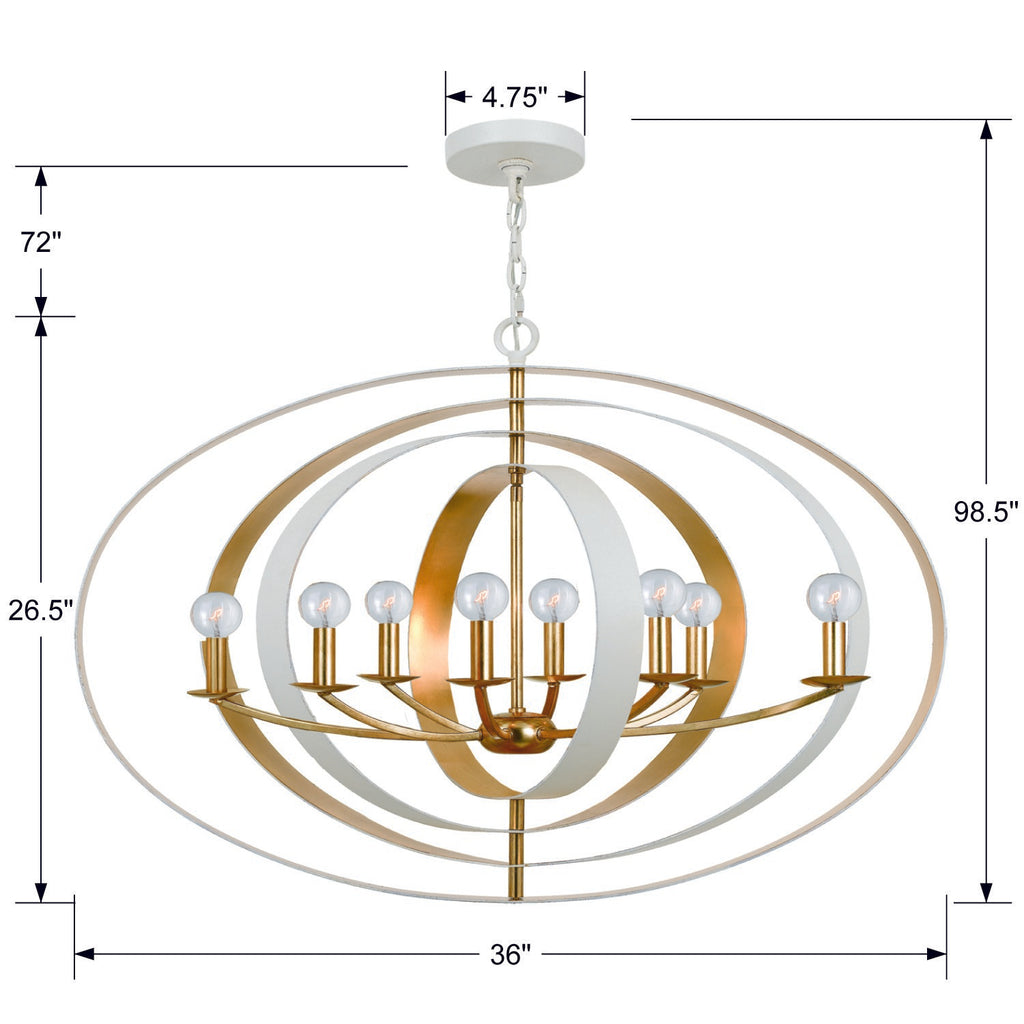 Luna 8 Light Matte White + Antique Gold Chandelier Crystorama