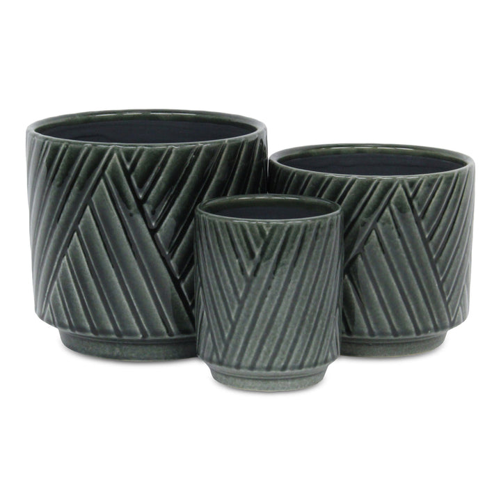 CHEUNGS Parlora Crossed Diagonal Pattern Straight Side Ceramic Pot - Large - Dark Gray