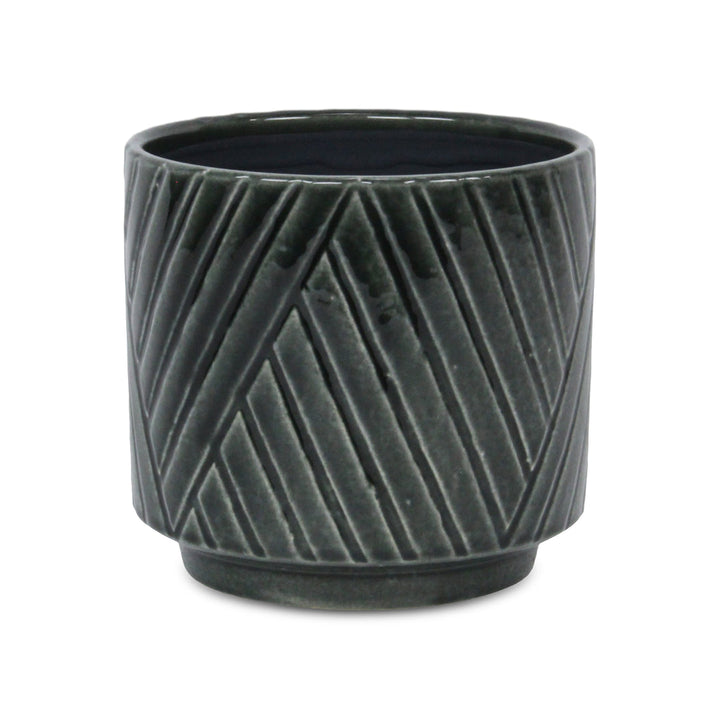 CHEUNGS Parlora Crossed Diagonal Pattern Straight Side Ceramic Pot - Large - Dark Gray