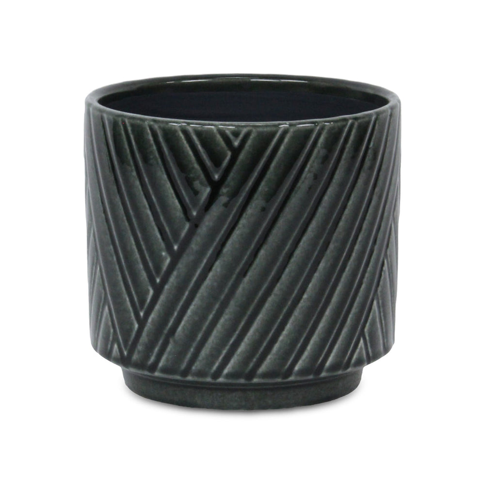 CHEUNGS Parlora Crossed Diagonal Pattern Straight Side Ceramic Pot - Large - Dark Gray