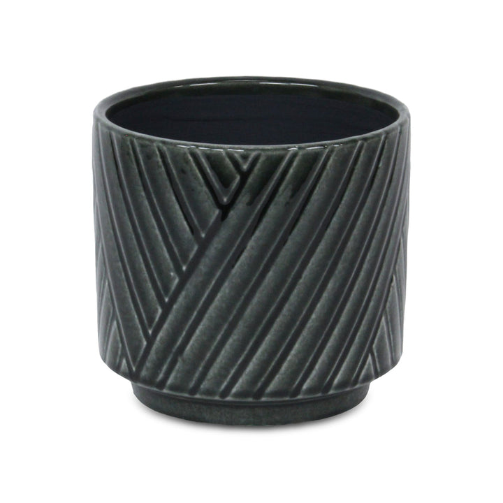 CHEUNGS Parlora Crossed Diagonal Pattern Straight Side Ceramic Pot - Large - Dark Gray