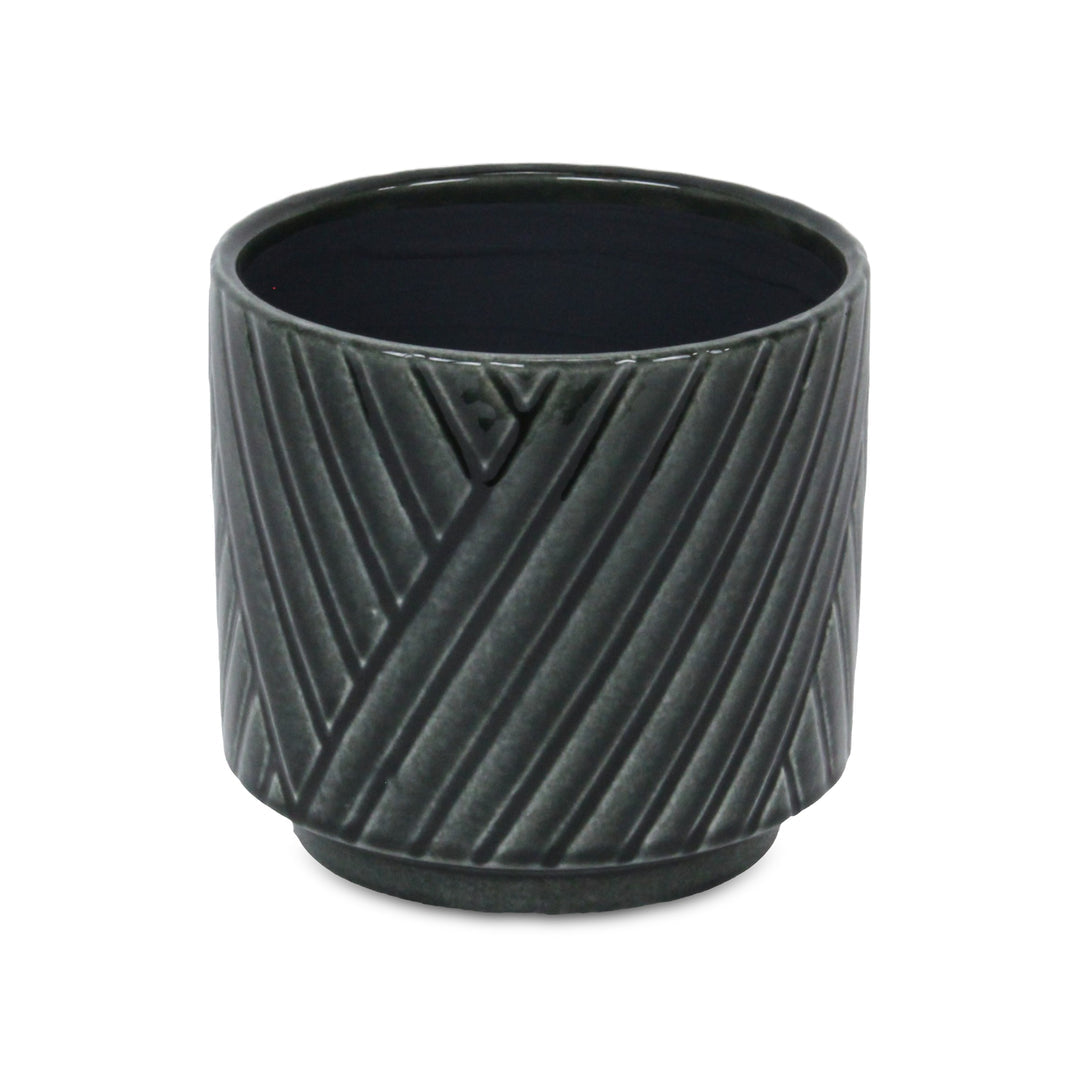 CHEUNGS Parlora Crossed Diagonal Pattern Straight Side Ceramic Pot - Large - Dark Gray