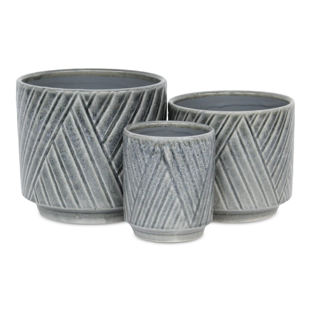 CHEUNGS Parlora Crossed Diagonal Pattern Straight Side Ceramic Pot - Large - Gray