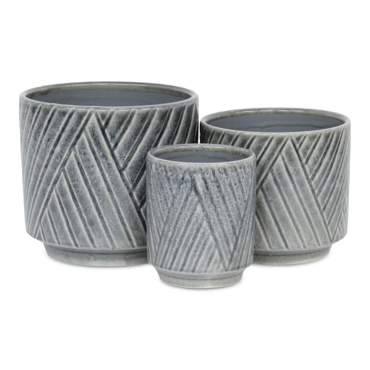 CHEUNGS Parlora Crossed Diagonal Pattern Straight Side Ceramic Pot - Medium - Gray