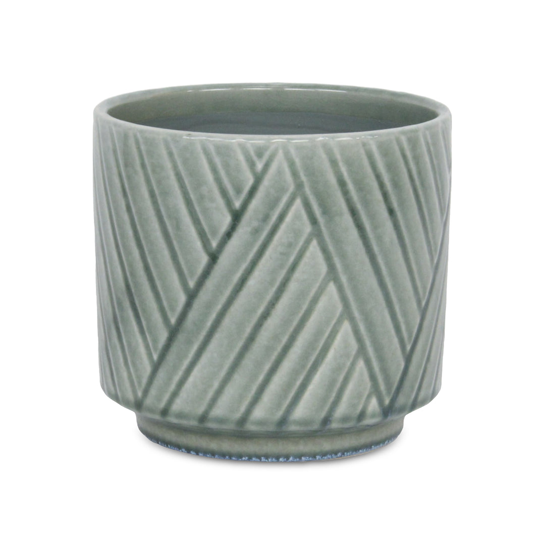 CHEUNGS Parlora Crossed Diagonal Pattern Straight Side Ceramic Pot - Large - Green