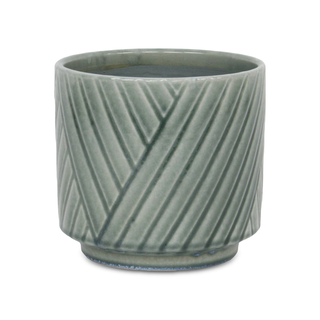 CHEUNGS Parlora Crossed Diagonal Pattern Straight Side Ceramic Pot - Large - Green