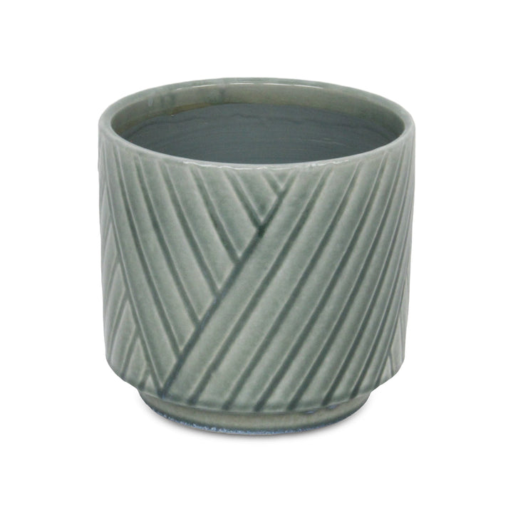 CHEUNGS Parlora Crossed Diagonal Pattern Straight Side Ceramic Pot - Large - Green