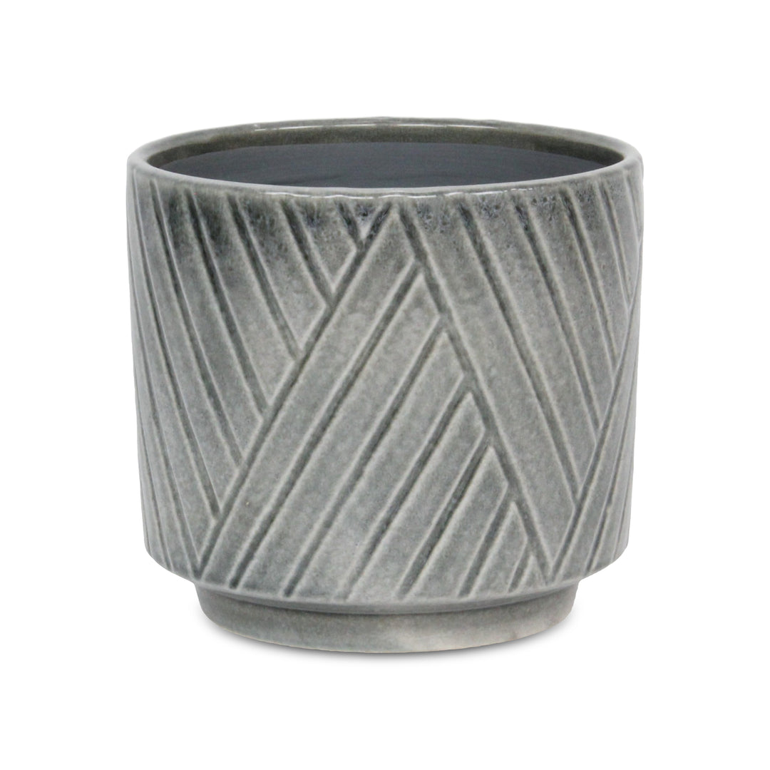 CHEUNGS Parlora Crossed Diagonal Pattern Straight Side Ceramic Pot - Large - Gray