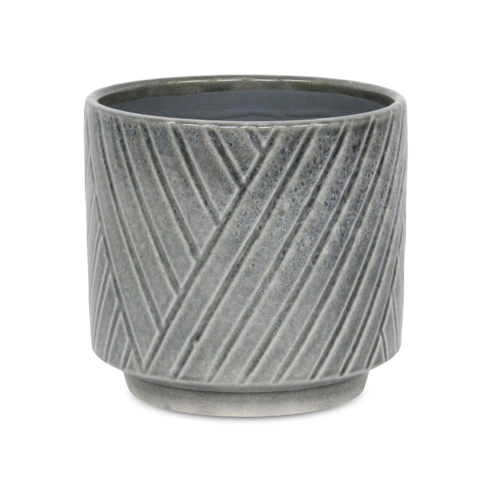 CHEUNGS Parlora Crossed Diagonal Pattern Straight Side Ceramic Pot - Large - Gray