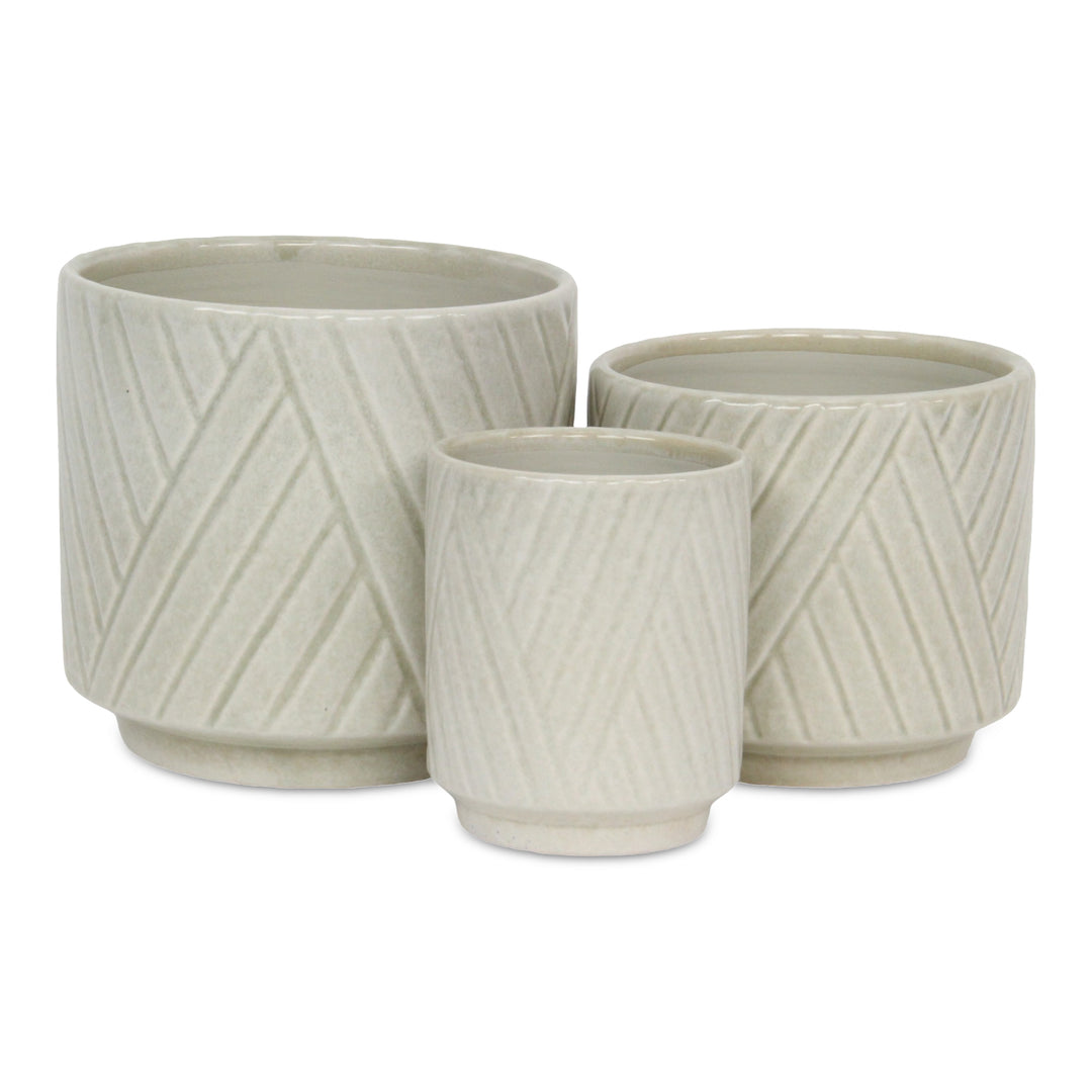 CHEUNGS Parlora Crossed Diagonal Pattern Straight Side Ceramic Pot - Large - White