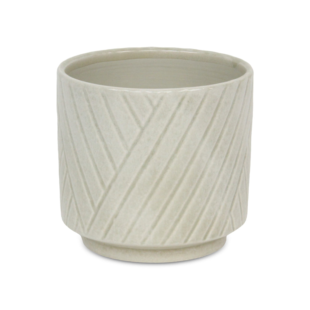 CHEUNGS Parlora Crossed Diagonal Pattern Straight Side Ceramic Pot - Large - White