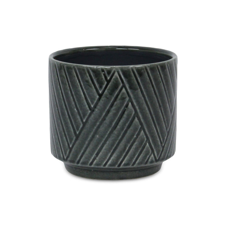 CHEUNGS Parlora Crossed Diagonal Pattern Straight Side Ceramic Pot - Medium - Dark Gray