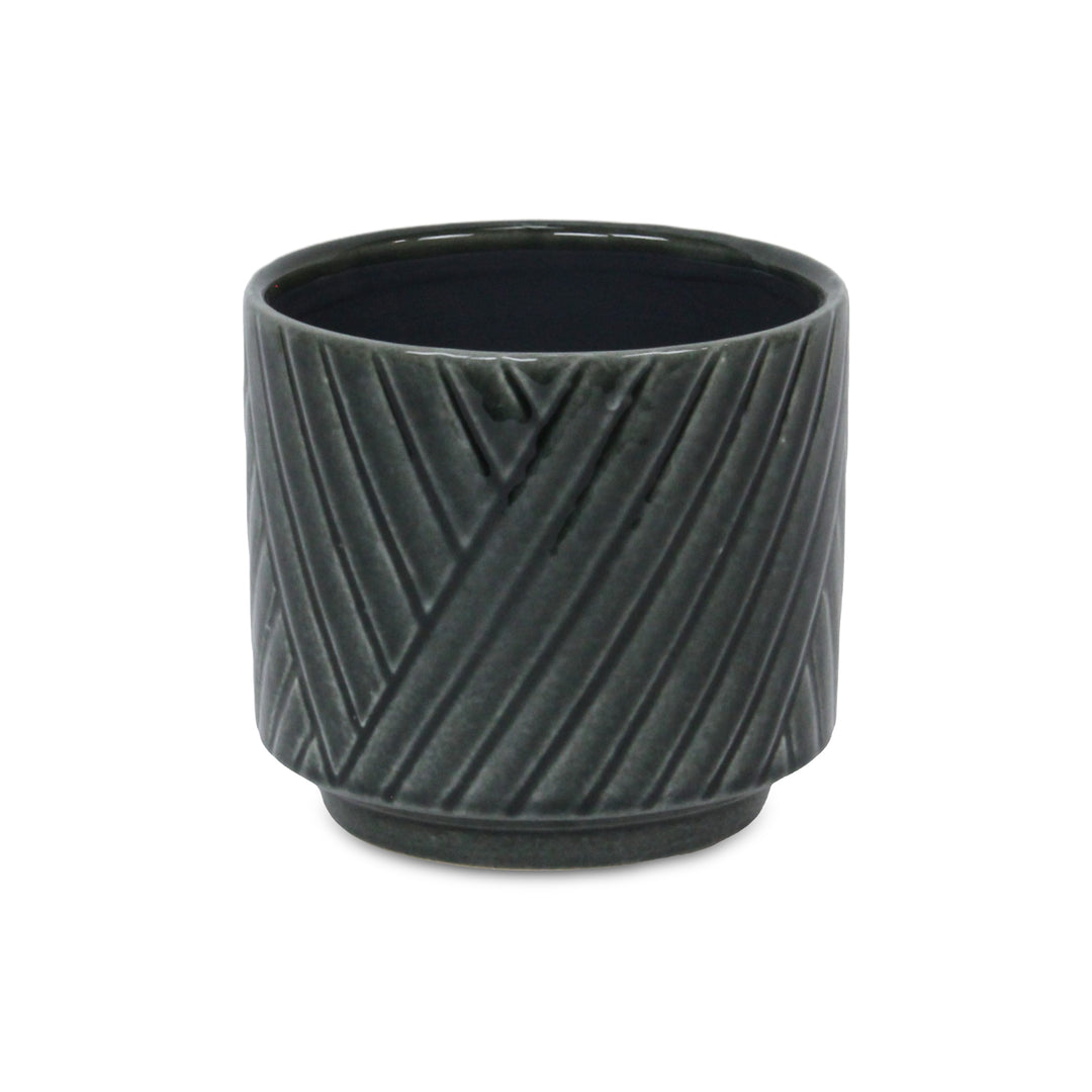 CHEUNGS Parlora Crossed Diagonal Pattern Straight Side Ceramic Pot - Medium - Dark Gray