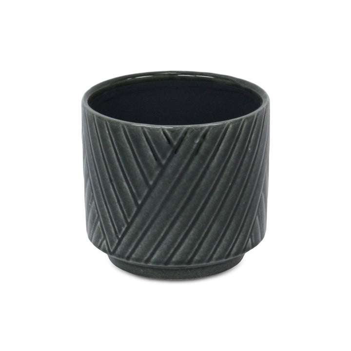 CHEUNGS Parlora Crossed Diagonal Pattern Straight Side Ceramic Pot - Medium - Dark Gray