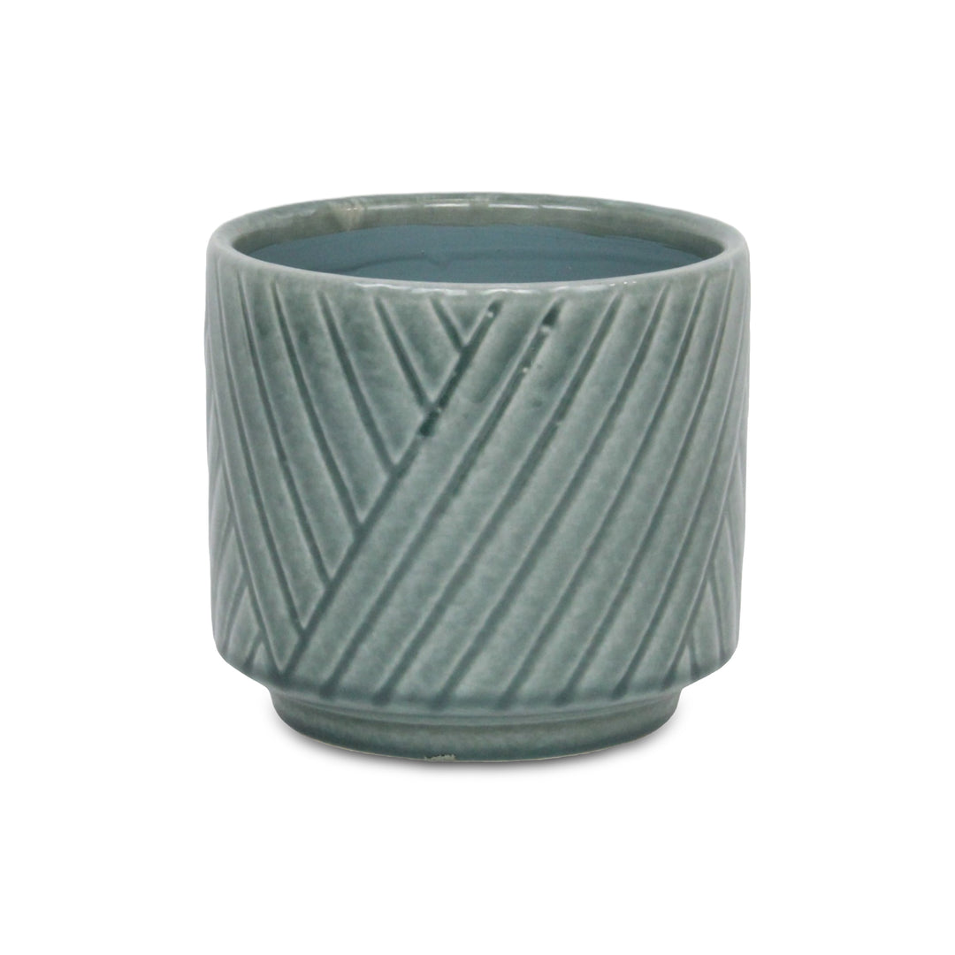 CHEUNGS Parlora Crossed Diagonal Pattern Straight Side Ceramic Pot - Medium - Green