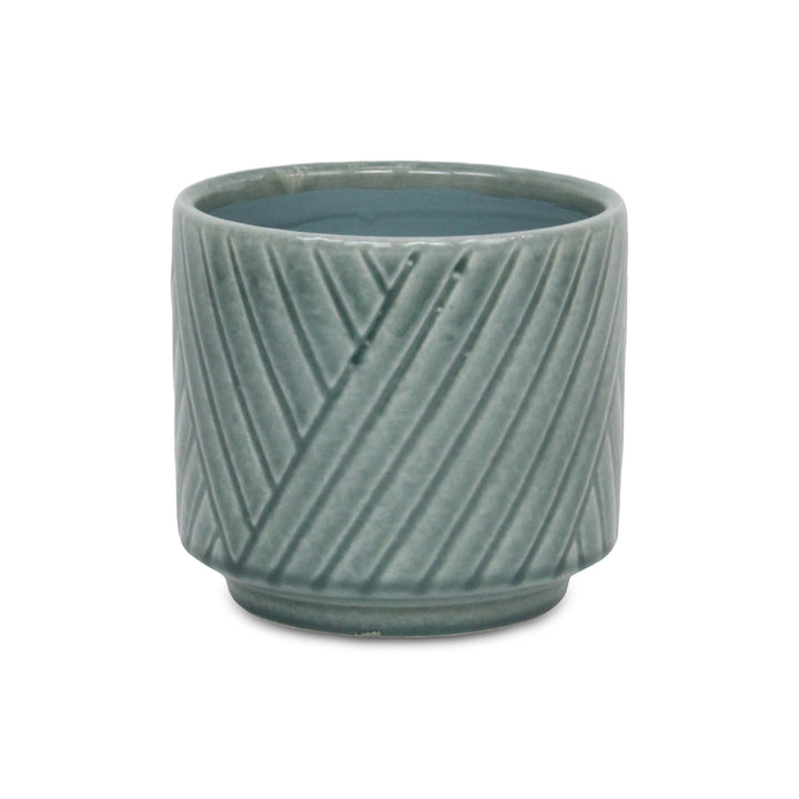 CHEUNGS Parlora Crossed Diagonal Pattern Straight Side Ceramic Pot - Medium - Green