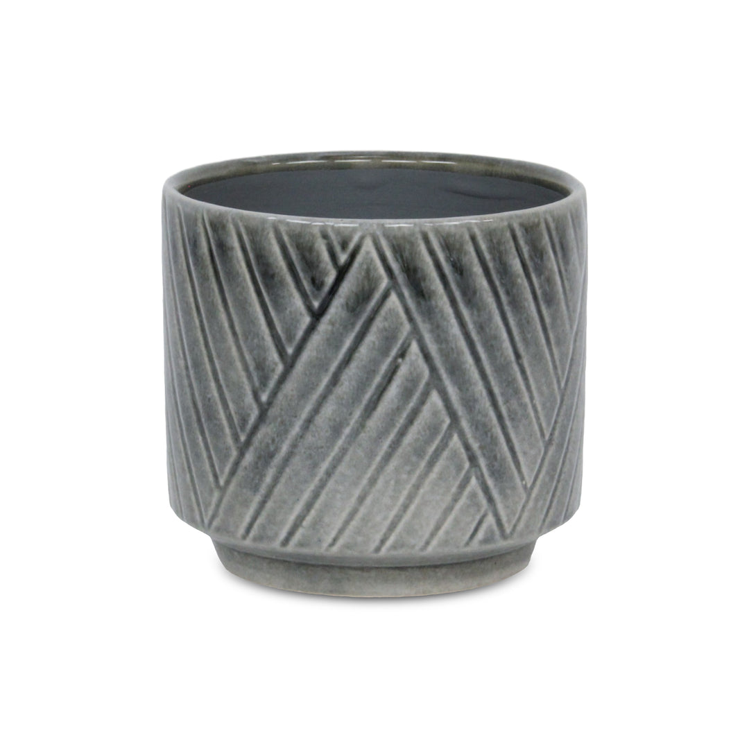 CHEUNGS Parlora Crossed Diagonal Pattern Straight Side Ceramic Pot - Medium - Gray