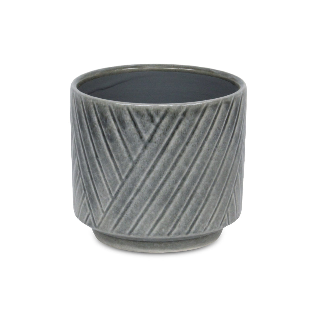 CHEUNGS Parlora Crossed Diagonal Pattern Straight Side Ceramic Pot - Medium - Gray