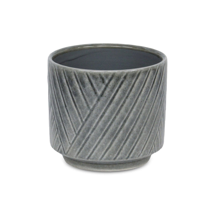 CHEUNGS Parlora Crossed Diagonal Pattern Straight Side Ceramic Pot - Medium - Gray