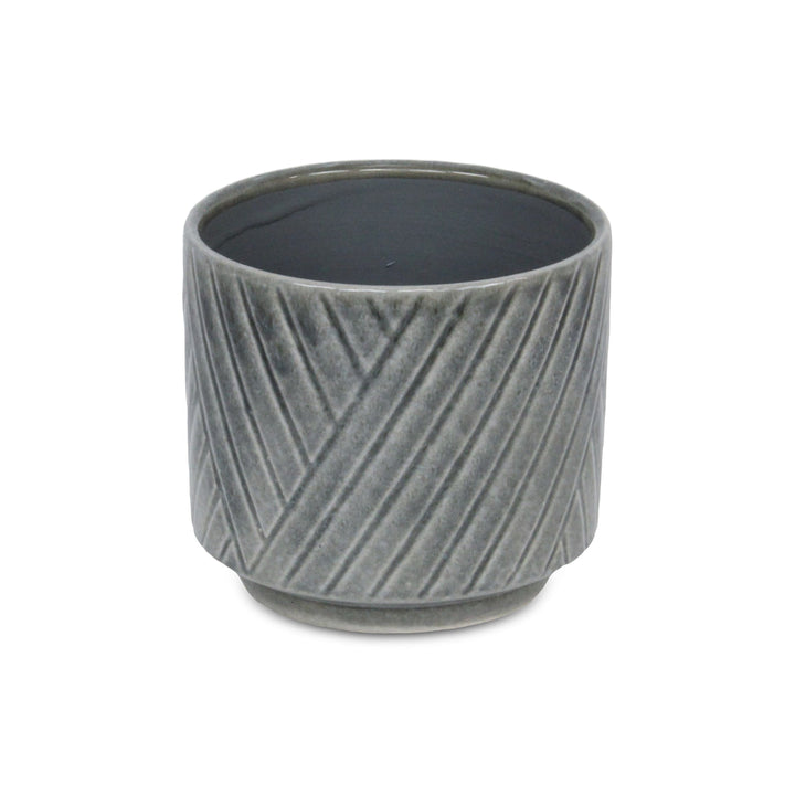 CHEUNGS Parlora Crossed Diagonal Pattern Straight Side Ceramic Pot - Medium - Gray