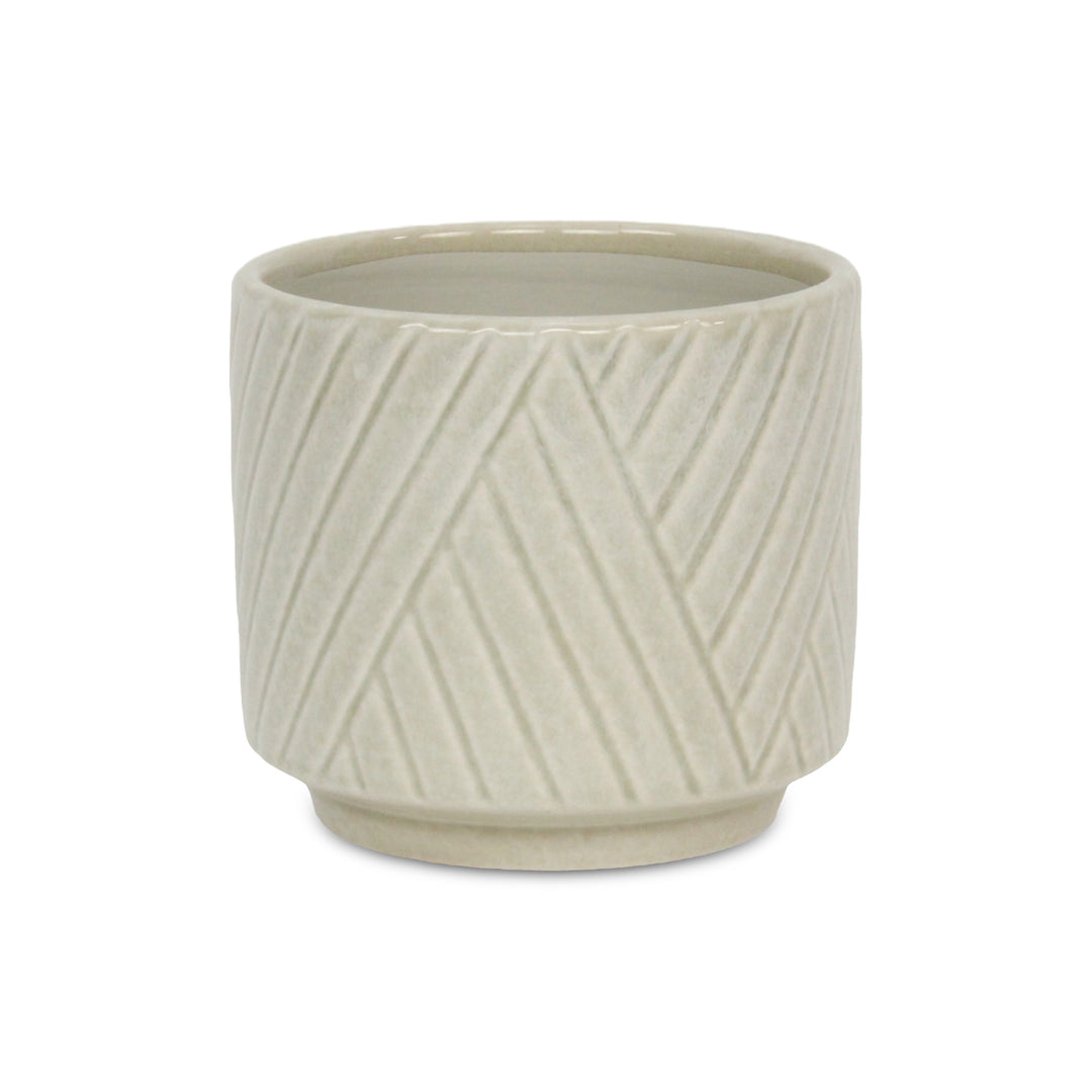 CHEUNGS Parlora Crossed Diagonal Pattern Straight Side Ceramic Pot - Medium - White