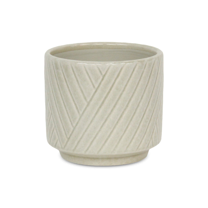 CHEUNGS Parlora Crossed Diagonal Pattern Straight Side Ceramic Pot - Medium - White