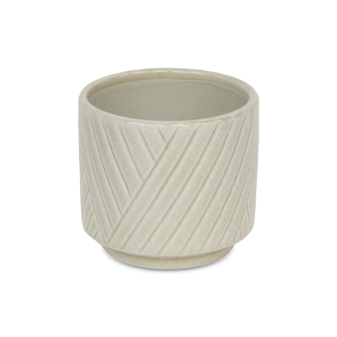 CHEUNGS Parlora Crossed Diagonal Pattern Straight Side Ceramic Pot - Medium - White