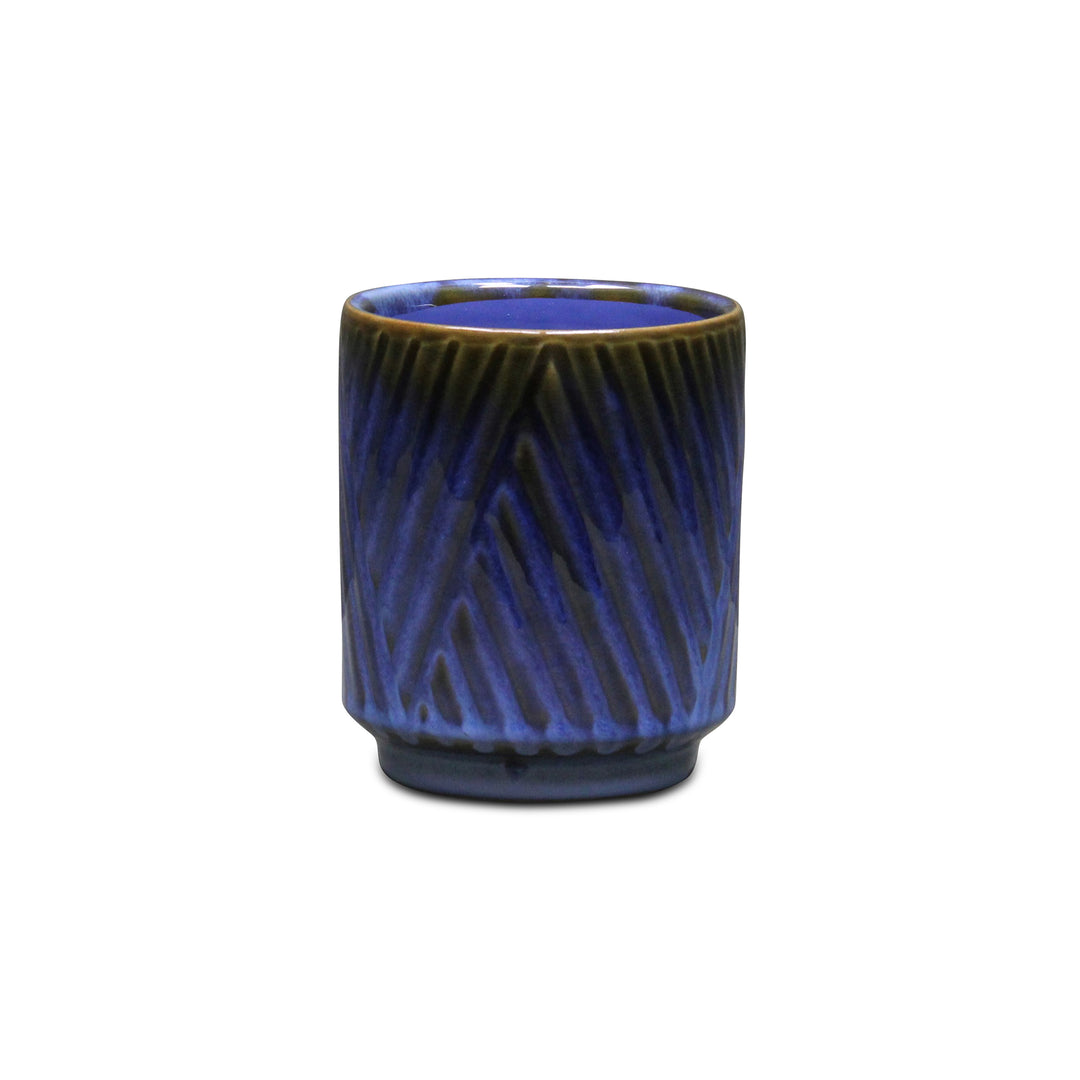 CHEUNGS Parlora Crossed Diagonal Pattern Straight Side Ceramic Pot - Small - Blue