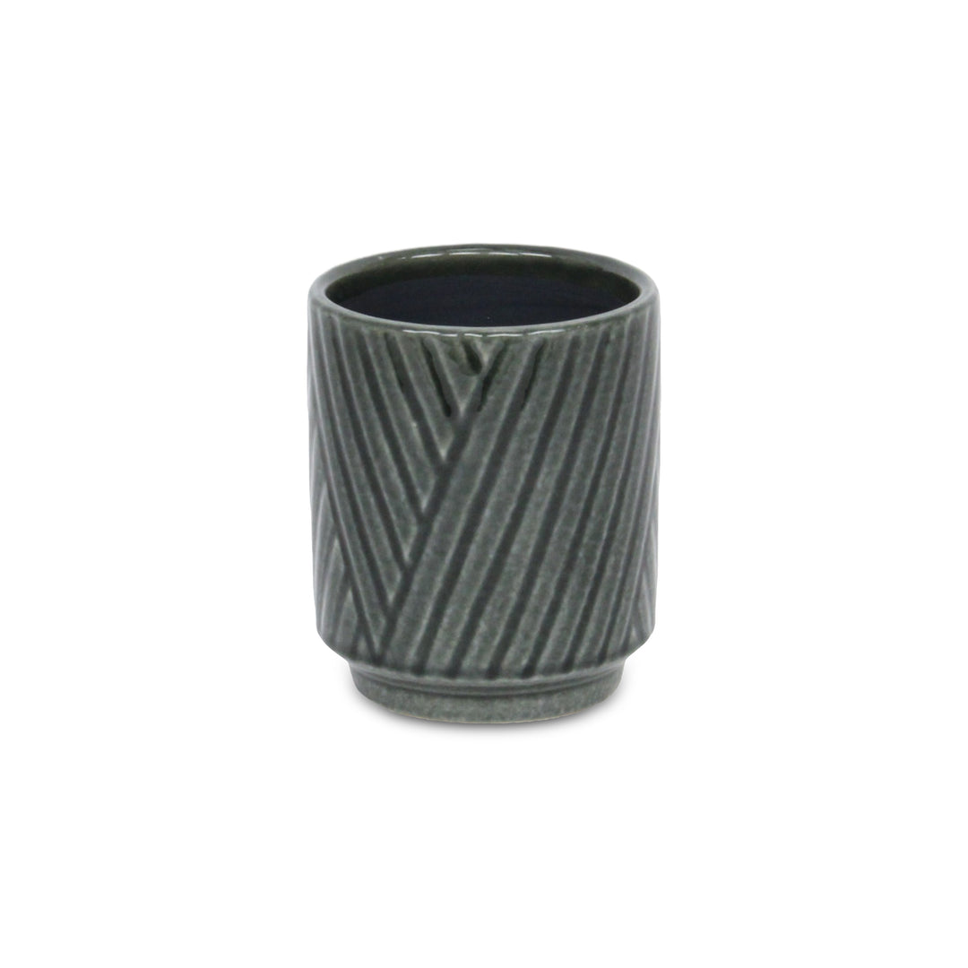 CHEUNGS Parlora Crossed Diagonal Pattern Straight Side Ceramic Pot - Small - Dark Gray