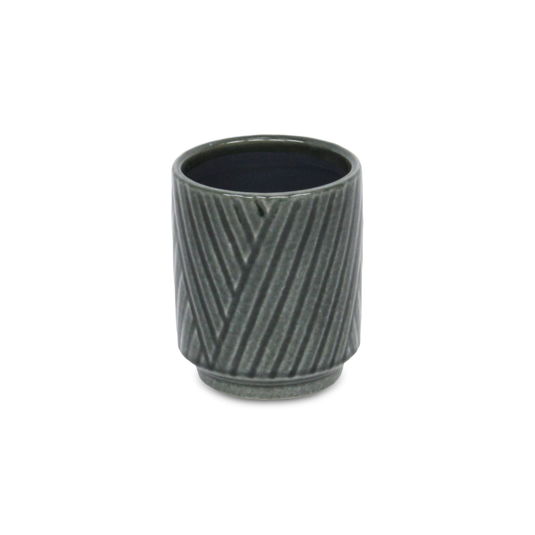 CHEUNGS Parlora Crossed Diagonal Pattern Straight Side Ceramic Pot - Small - Dark Gray