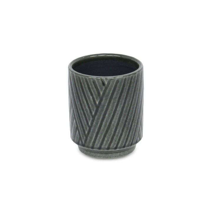 CHEUNGS Parlora Crossed Diagonal Pattern Straight Side Ceramic Pot - Small - Dark Gray