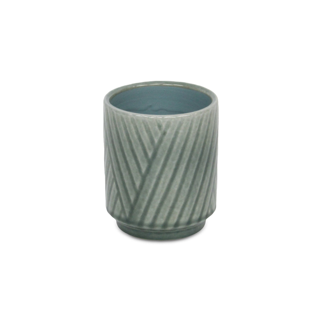 CHEUNGS Parlora Crossed Diagonal Pattern Straight Side Ceramic Pot - Small - Green