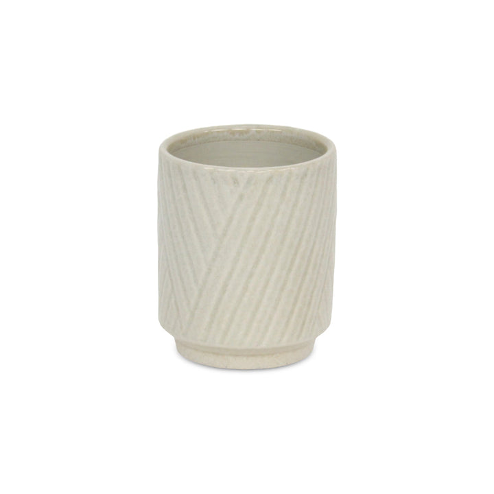 CHEUNGS Parlora Crossed Diagonal Pattern Straight Side Ceramic Pot - Small - White