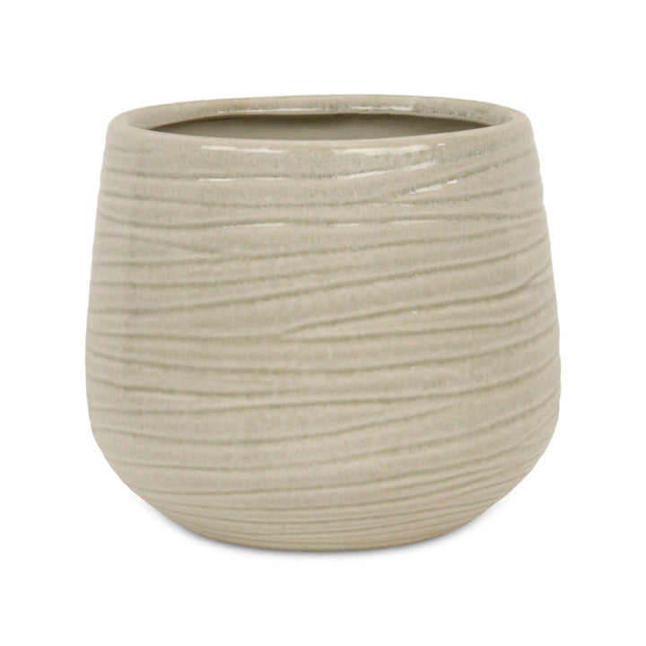 CHEUNGS Fairloam Round Curved Wave Lined Pattern Ceramic Pot- X-Large - White