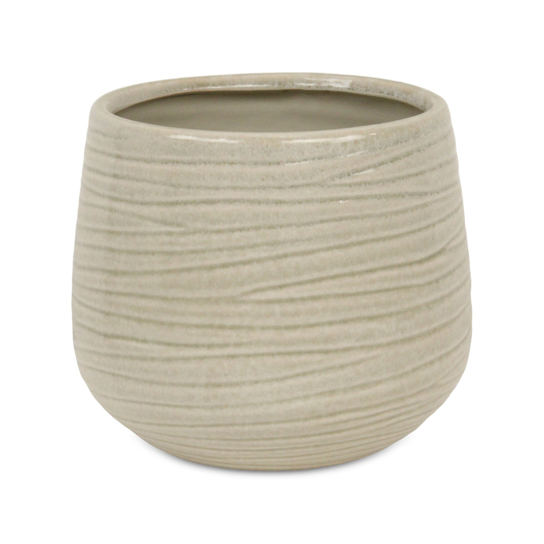 CHEUNGS Fairloam Round Curved Wave Lined Pattern Ceramic Pot- X-Large - White