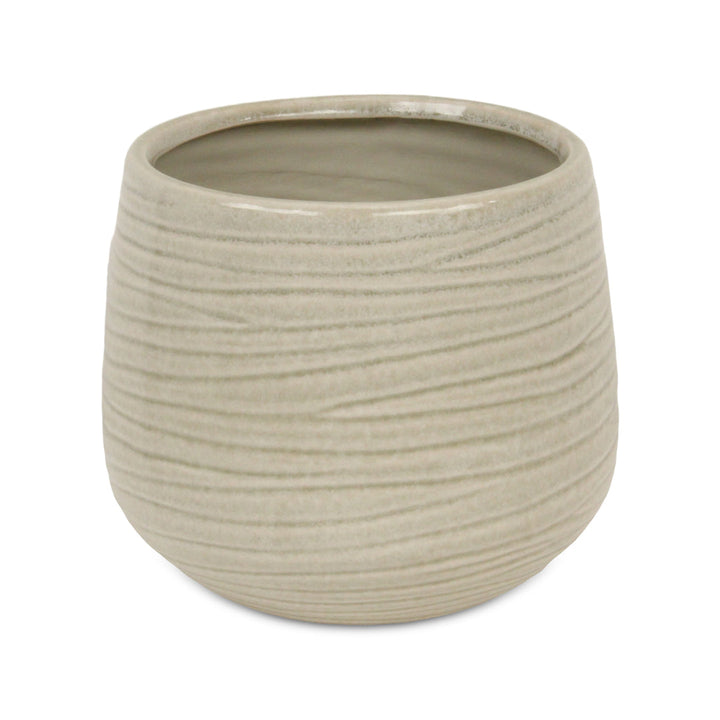 CHEUNGS Fairloam Round Curved Wave Lined Pattern Ceramic Pot- X-Large - White