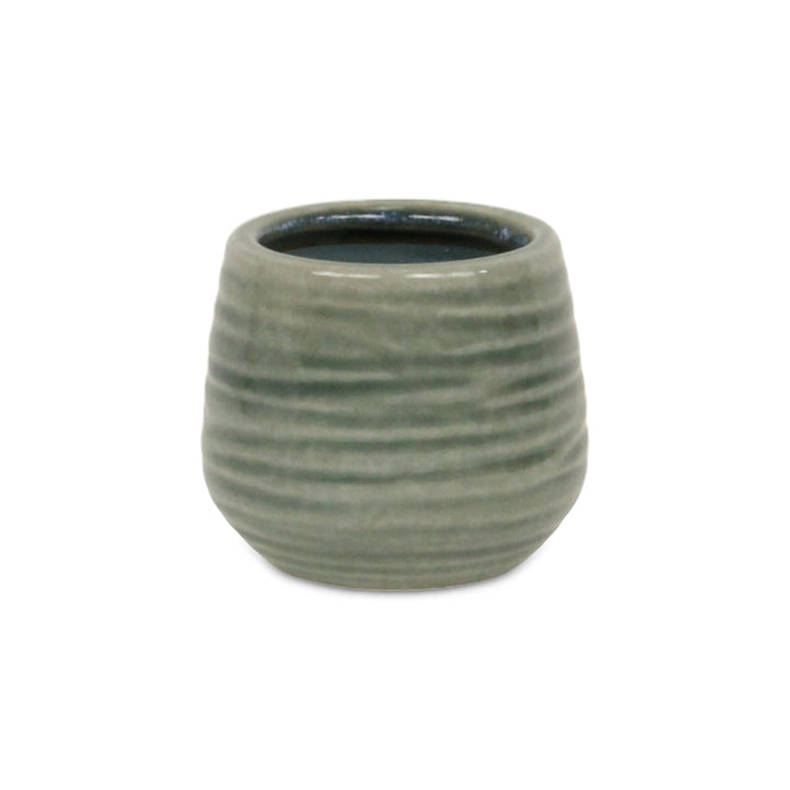 CHEUNGS Fairloam Round Curved Wave Lined Pattern Ceramic Pot- Small - Green