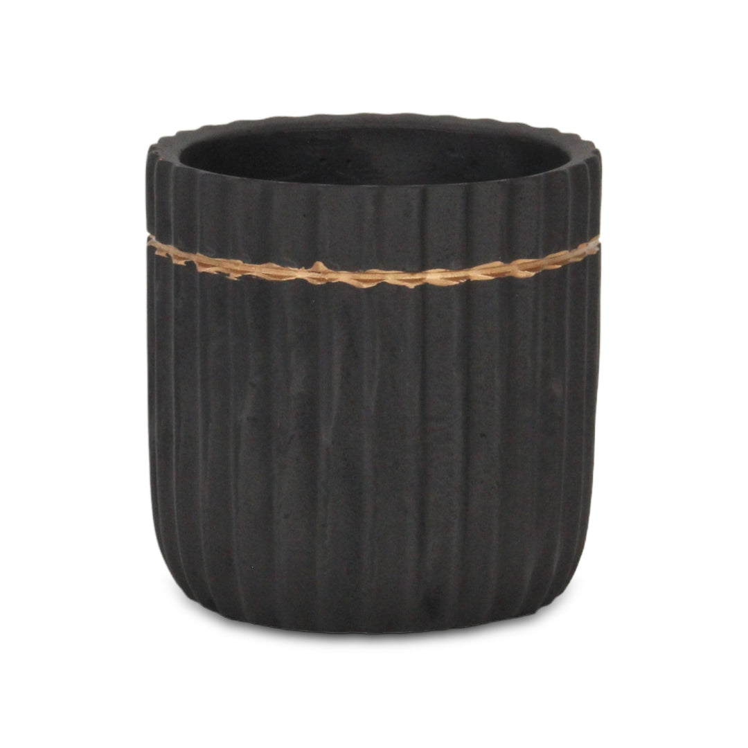 CHEUNGS Aurine Round Gold Trimmed Ridged Ceramic Pot - Large - Black