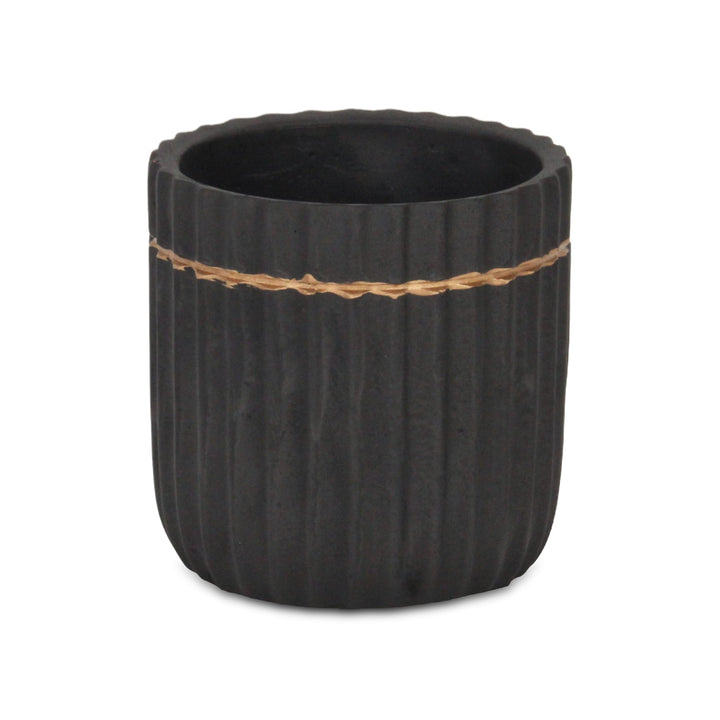 CHEUNGS Aurine Round Gold Trimmed Ridged Ceramic Pot - Large - Black