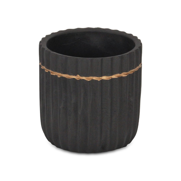 CHEUNGS Aurine Round Gold Trimmed Ridged Ceramic Pot - Large - Black